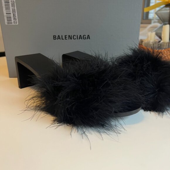 Balenciaga Boudoir Black Feather Open Toe Slippers/Mules, Size EU39 - Picture 4 of 12